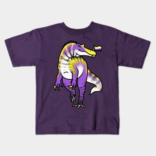 NON-BINARYonyx Prideosaur - Pride Month Non-Binary Flag Dinosaur Kids T-Shirt